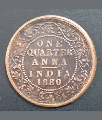 BRITISH INDIA ONE QUARTER ANNA RARE 1880 VICTORIA EMPRESS COPPER COIN