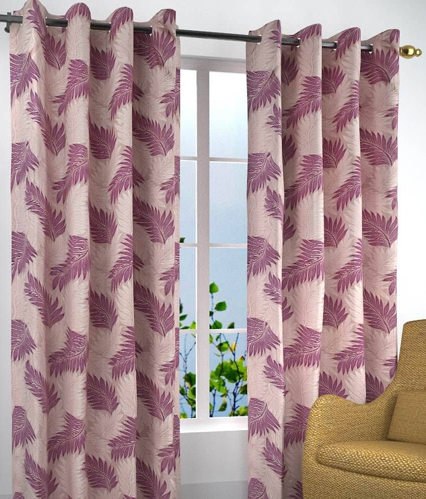 Homefab India Floral Semi-Transparent Eyelet Long Door Curtain 9ft (Pack of 2) - Purple