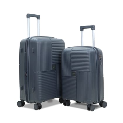 AMERICAN TRAVELLER Touris Explore Luggage Trolley Bags | Polypropylene Durable Hard Shell | TSA Type Lock | 360 degree Disc Spinner Wheels | Expandable Suitcase for Travel (Dark Grey, S,M, Expo-2set)