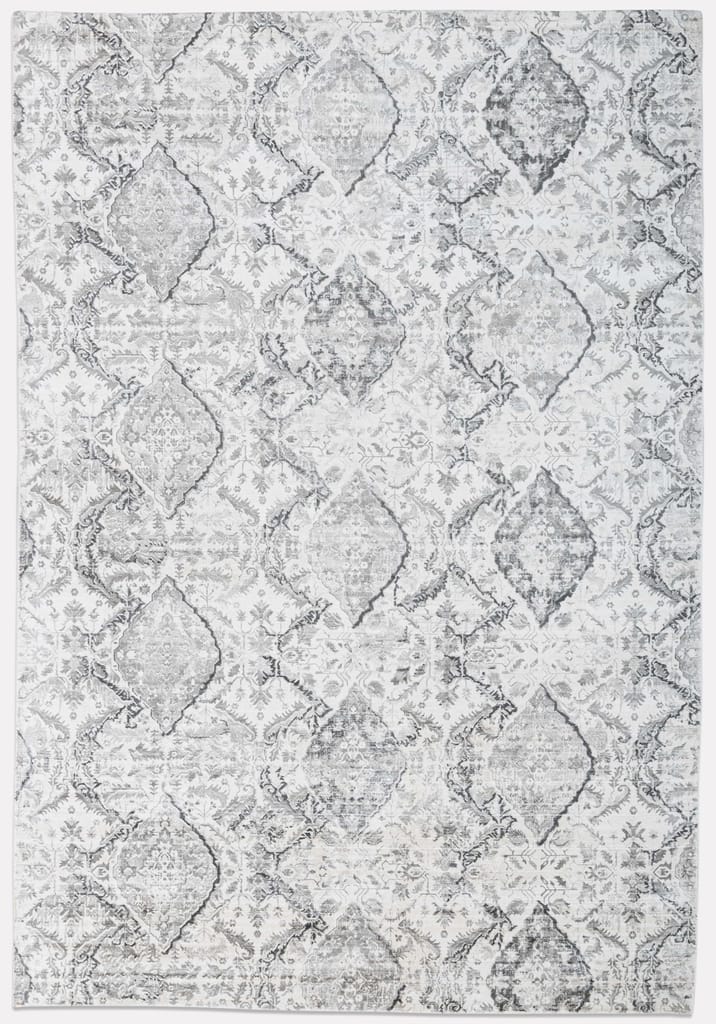 Neu Looms Iris Area Rug Elegant Grey and Sky-Blue Flower Design