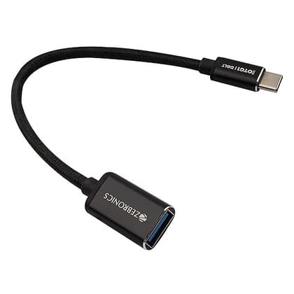 ZEBRONICS OTG1 Type C to OTG Connector with Male Type-C 3.1 Gen 1, Female USB 3.0 5Gbps*, 15cm Braided Cable, Metal Body, Sleek Design, for Smartphones, Tablets & Laptops