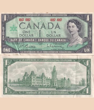 CANADA 1 DOLLAR 1867-1967 COMMEMORATIVE ELIZABETH OTTAWA 1967 RARE NOTE