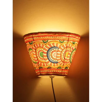 Misty Flower Kalamkari Handpainted Wall Mount Leather Lamp -5.5 Inch