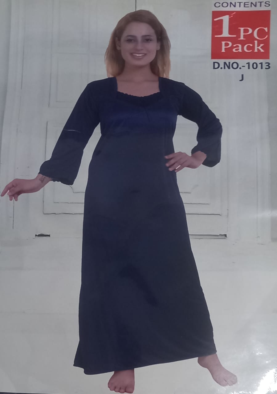 Satin Plain Night Gown Longsleeve Fancy