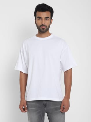 100% Cotton Oversize Round Neck T-Shirt - White-M / White