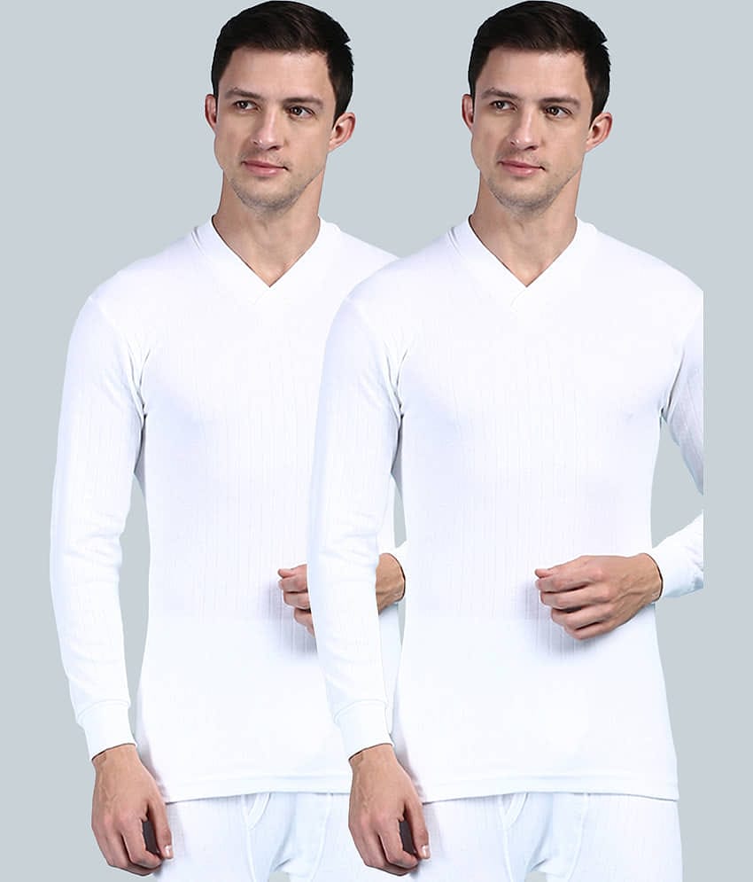 LUX PARKER Pack of 2 Cotton Thermal Tops For Men's ( White )