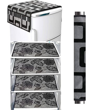 Crosmo Polyester Floral Fridge Mat & Cover ( 99 53 ) Pack of 6 - Black