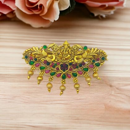Matte Gold Plated Temple Design Hair Clip/Hair Barrette