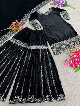 Designer Party Wear Top-Sharara And Dupatta With Heavy Embroidery Sequence Work Designer Party Wear Top-Sharara And Dupatta With Heavy Embroidery Sequence Work