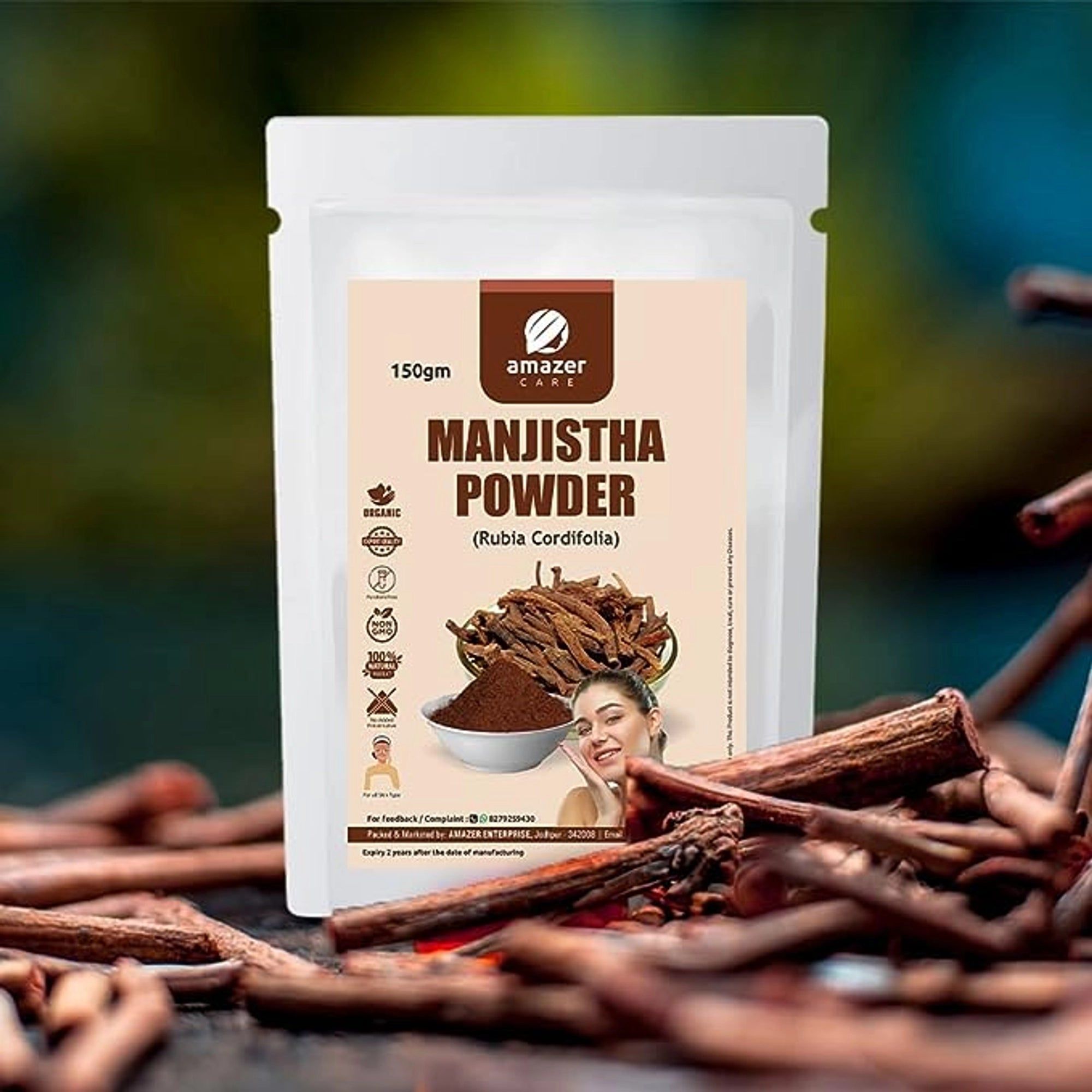 AmazerCare Manjistha Powder 100% Pure & Natural (Rubia Cordifolia), for Face, Skin & Hair Care, Indian Madder Root Powder-150gm