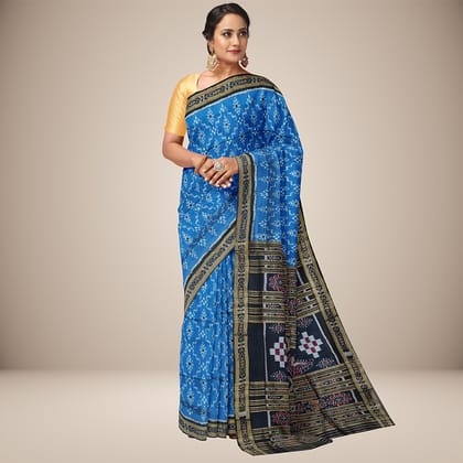Patterned Blue Khandua Silk Saree