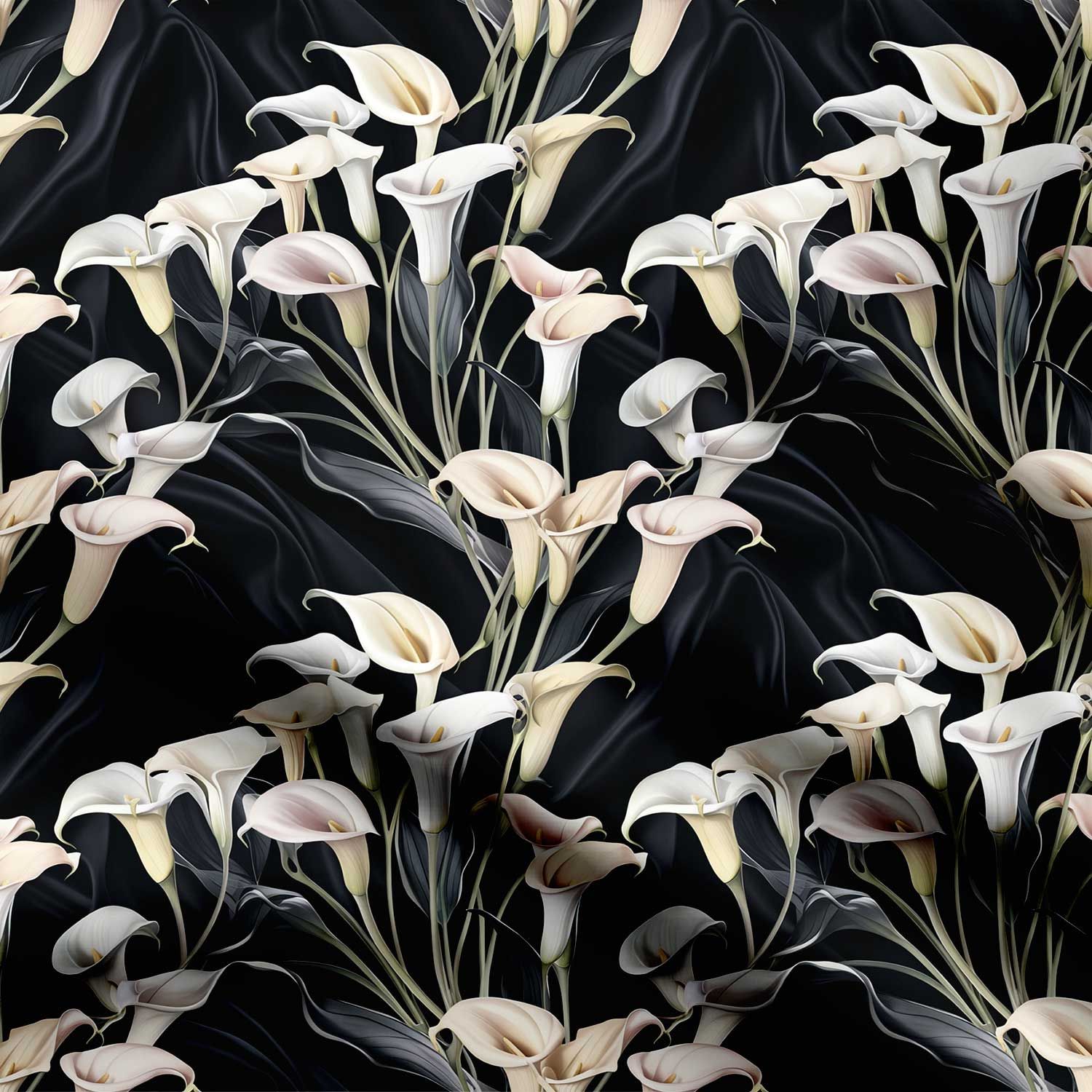Black Lilly Print Fabric-Cotton