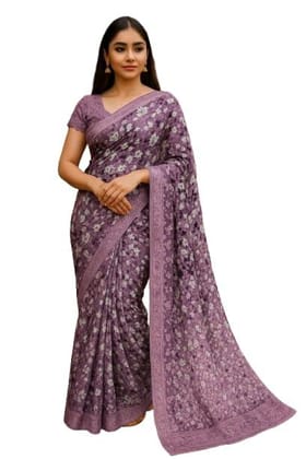 Women's Kota Doria Cotton Printed Blend Saree with Blouse Piece, Floral Print
