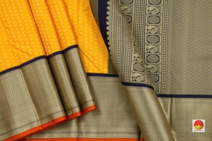 Yellow And Blue Kanchipuram Silk Saree Handwoven Pure Silk Pure Zari For Festive Wear PV NYC 71