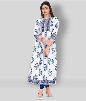 Vbuyz - White Cotton Women's Flared Kurti ( Pack of 1 )