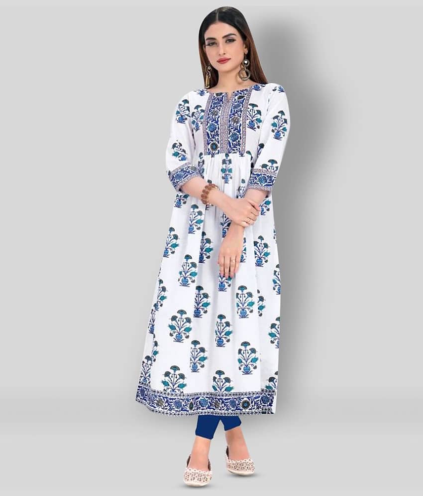 Vbuyz - White Cotton Women's Flared Kurti ( Pack of 1 )