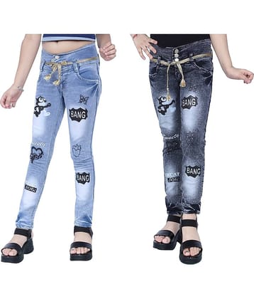 KUNDAN Girl's Sky Blue & Black Slim Fit Jeans ( Pack of 2 )