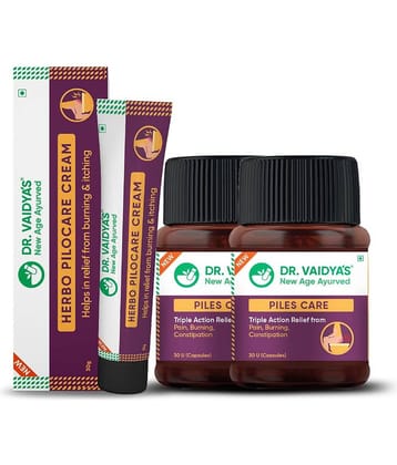 Dr. Vaidya's Piles Management Combo (2 Piles Care, 30 Capsules each + 1 Herbo Pilocare Cream, 30 gm)