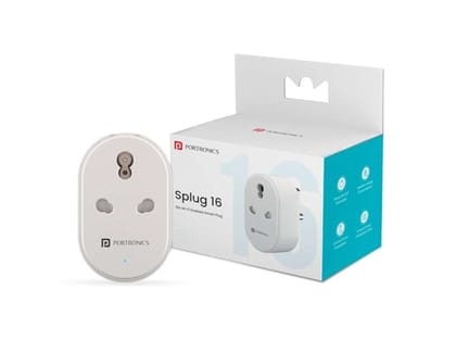 Portronics Splug 16 Wifi 16A Smart Plug Suitable for AC, Geyser, TVs, Fan Compatible with Alexa and Google Assistant(White)