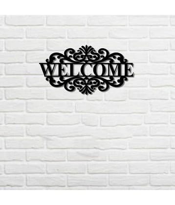 Asmi Collection Beautiful 3D Black MDF Wood Welcome Wall Sticker ( 16 x 30 cms )