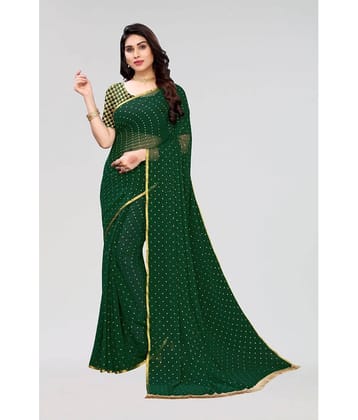 FABMORA Chiffon Embellished Saree With Unstitched Blouse Piece ( Navy Blue )