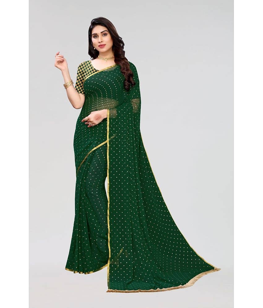 FABMORA Chiffon Embellished Saree With Unstitched Blouse Piece ( Navy Blue )