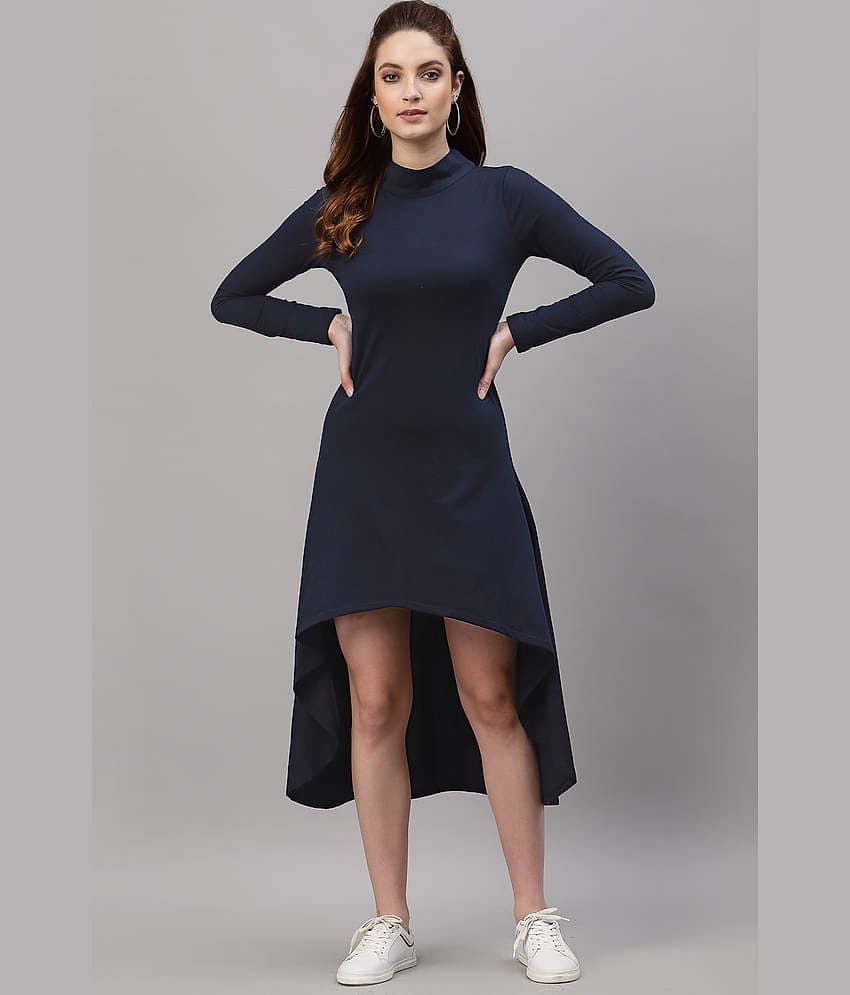 Rigo Women Cotton Solid Asymmetric Dress ( Navy )