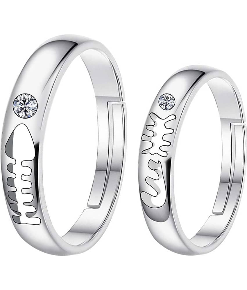 SILVERSHINE Silverplated Fashionista Solitaire  His and Her Adjustable proposal couple ring For Men And Women Jewellery