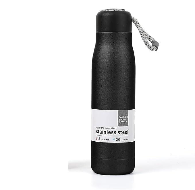 Vacuum Insulated Stainless Steel Water Bottle, 550ml, Leak-Proof Lid with Braided Rope Handle, Hot & Cold, Thermos