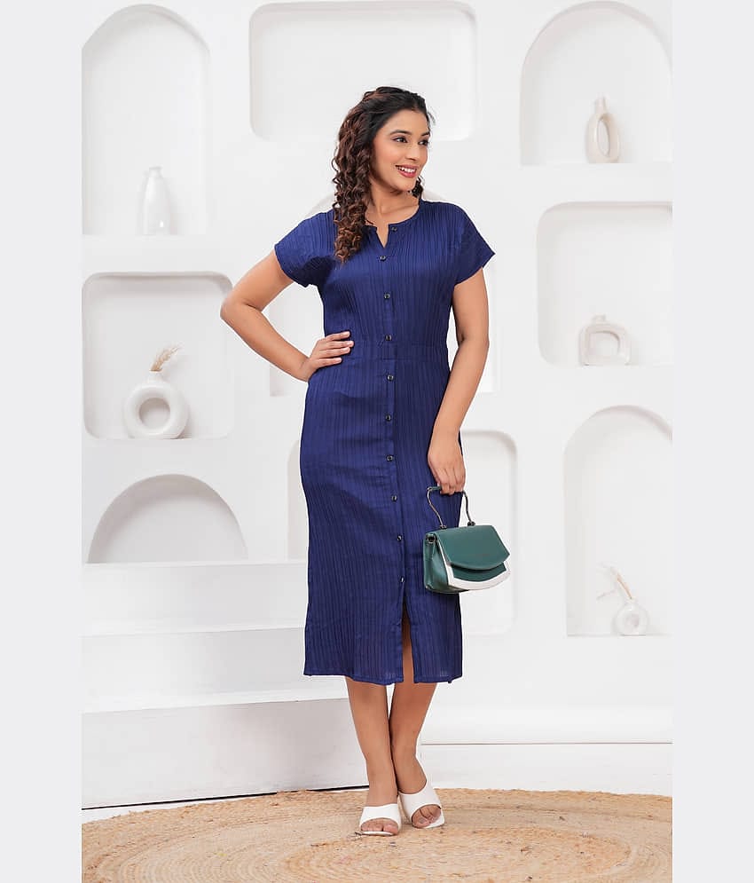 JC4U Pack of 1 Crepe Striped Front Slit Women's Kurti - ( Navy )