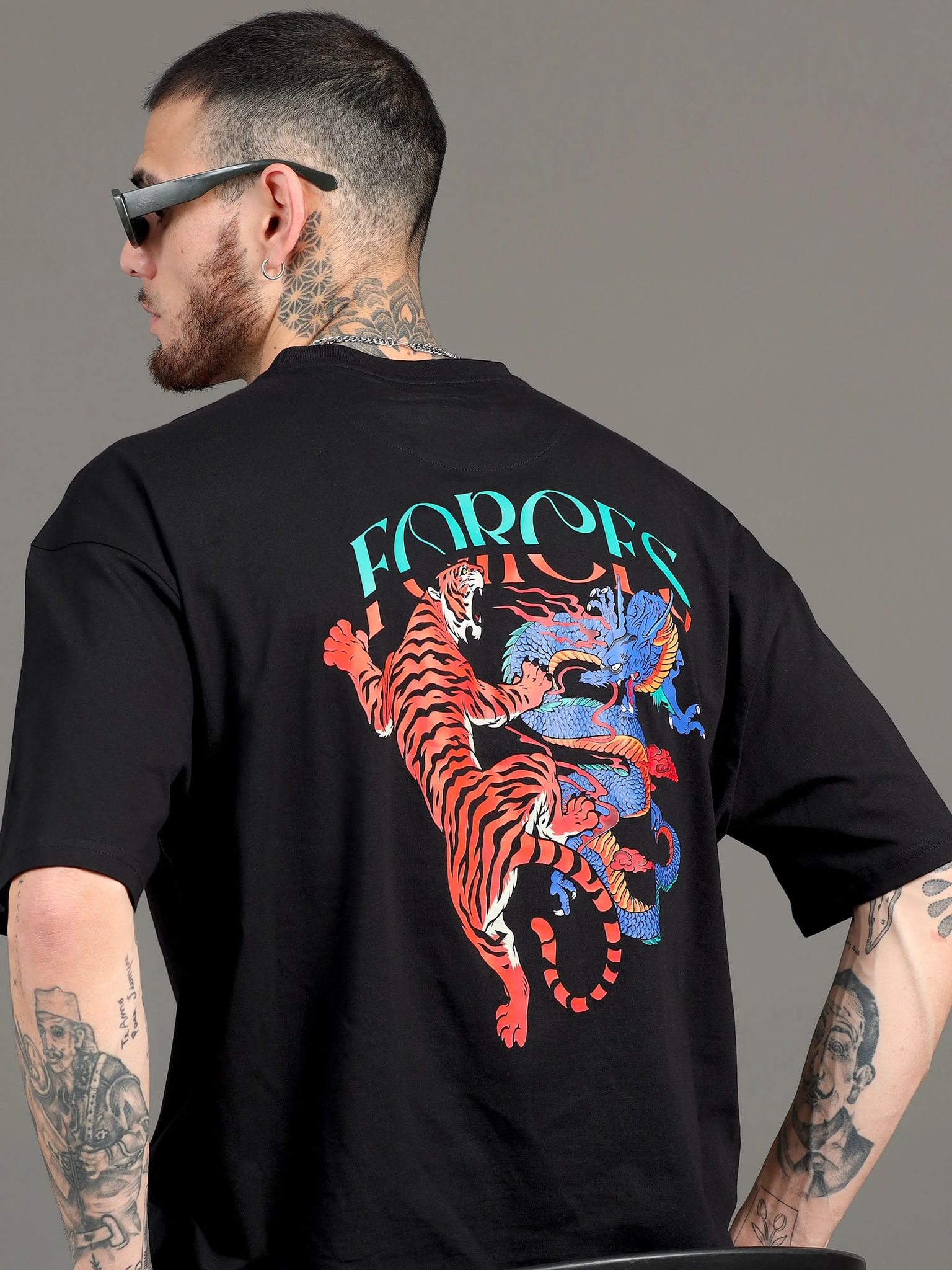 Men FORCES Printed Oversized T-Shirt-S / Black
