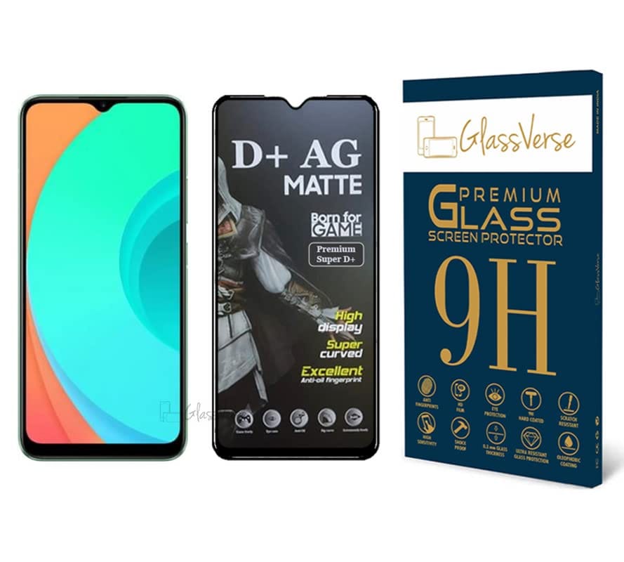 GlassVerse D+ Matte Tempered Glass With 18H Hardness For Realme C11 (PACK OF 1) with Free Installation Kit Full screen Coverage Free Replacement If Received Damaged - 6.5 inch GlassVerse D+ Matte Tempered Glass With 18H Hardness For Realme C11 (PACK OF 1
