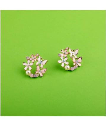 Silver Shine High Grade Pink Enamel Stylish Floral Design Stud Earring For Girl And Women