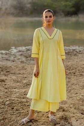 Light Lemon and Grey Kurta set-S