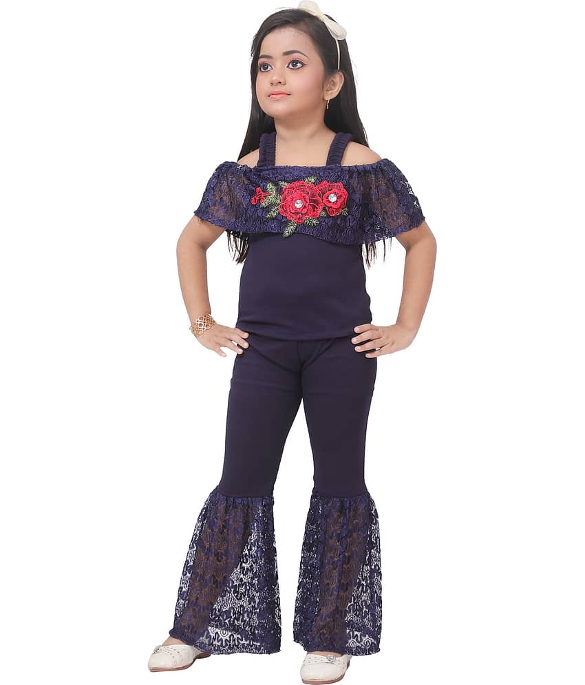 DS DRESSES Pack of 1 Girls Cotton Blend T-shirt & Pants ( Navy Blue )