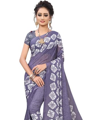 Kanooda Prints Georgette Printed Saree With Unstitched Blouse Piece ( White )
