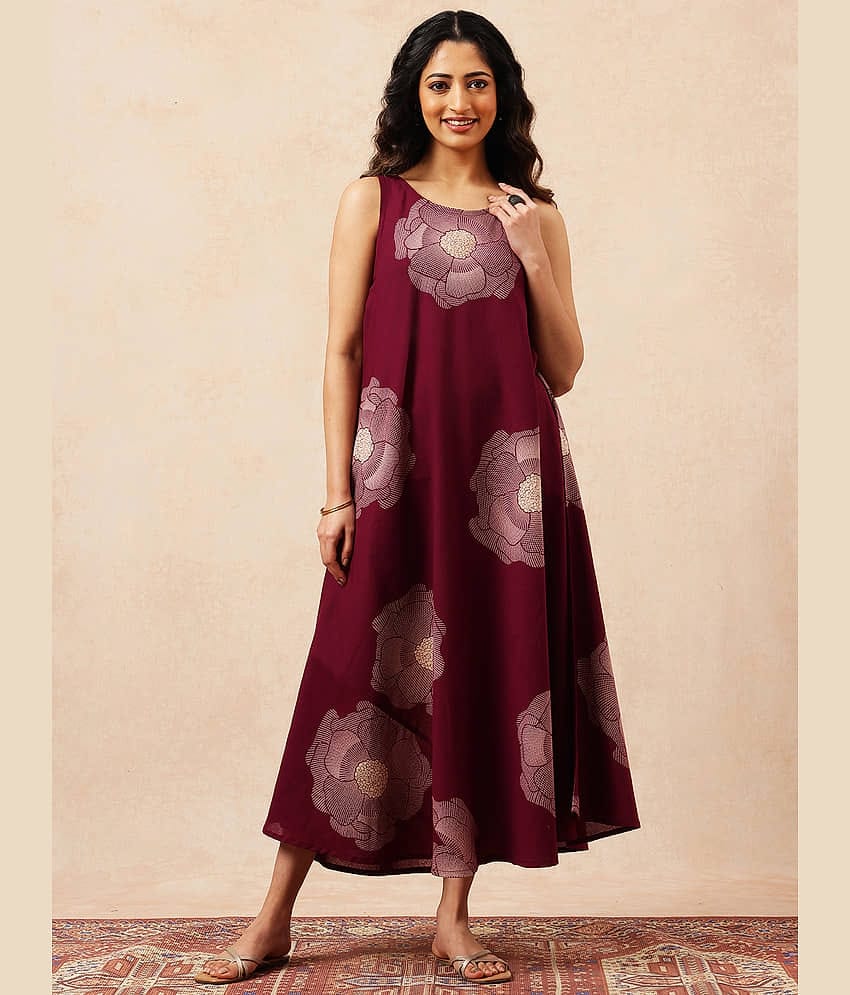 Vbuyz Women Cotton Printed A-line Dress ( Magenta )