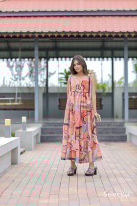Multicolor Printed Georgette Maxi Dress-S