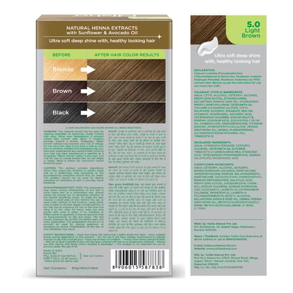 Nisha Creme Hair Color 5.0 Light Brown 120g Pack of 3, Permanent Hair Colour, No Ammonia, 100% Grey Coverage