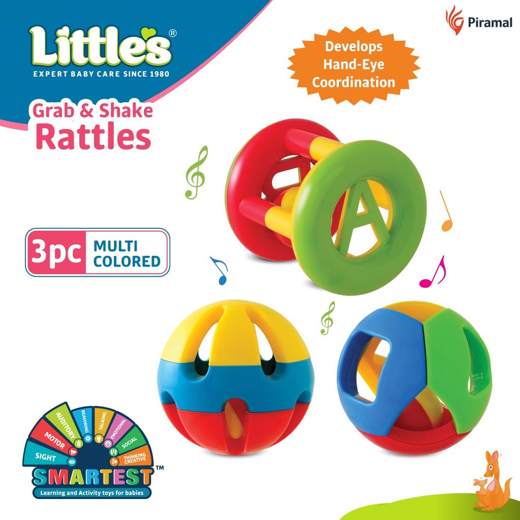 Grab & Shake Rattles | Educational & Developmental Toys for Kids | Rattles for Baby | Baby Toys | 3 Piece Multi-Color Toddler Activity...