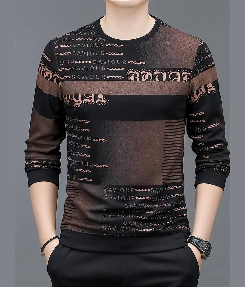 FABRIPPLE Polyester Regular Fit Printed Full Sleeves Men's Round T-Shirt - Brown ( Pack of 1 )