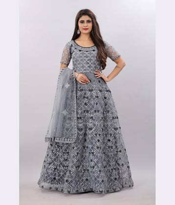 Apnisha - Grey Flared Net Women's Semi Stitched Ethnic Gown ( Pack of 1 )
