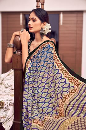 Handicraft Ladies Ikat Pure soft Cotton Sari With Blouse Piece (LKH)