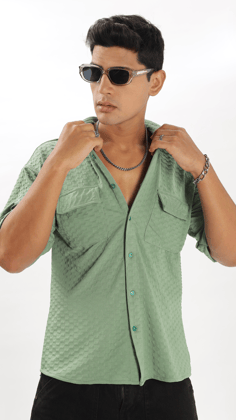 Green Brick Structured Oversized Shirt-XL