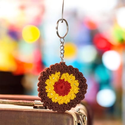 Handmade Crochet Keychain | Multicolor Round Woolen Key Ring | Cute & Durable Accessory