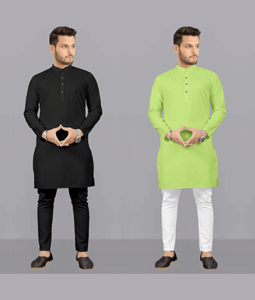 Fashionfricks Multi Cotton Blend Regular Fit Men's Kurta Pyjama Set ( Pack of 2 )
