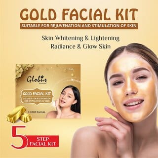 Globus Gold Facial Kit For Illuminating Skin 5 Step Bridal Radiance Kit Paraben Free  Salon Grade.