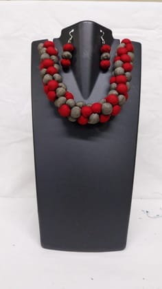 Bohemian Maroon Grey Choker Necklace Set with Earrings