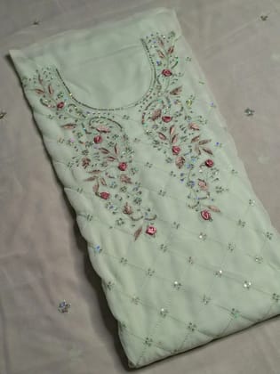 Pista Green Colour Thread & Sequence Work Unstitched Suit Fabric with Dupatta-Free Size / Pista Green