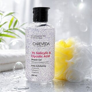 CareVeda 1 Salicylic  Glycolic Acid  Kojic Acid  Niacinamide Shower Gel With Luffa, (200 g)